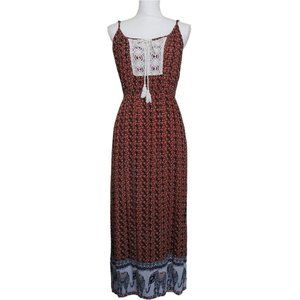 Hint of Blush Floral Print Sleeveless Boho Maxi Dress Size L Adjustable Straps